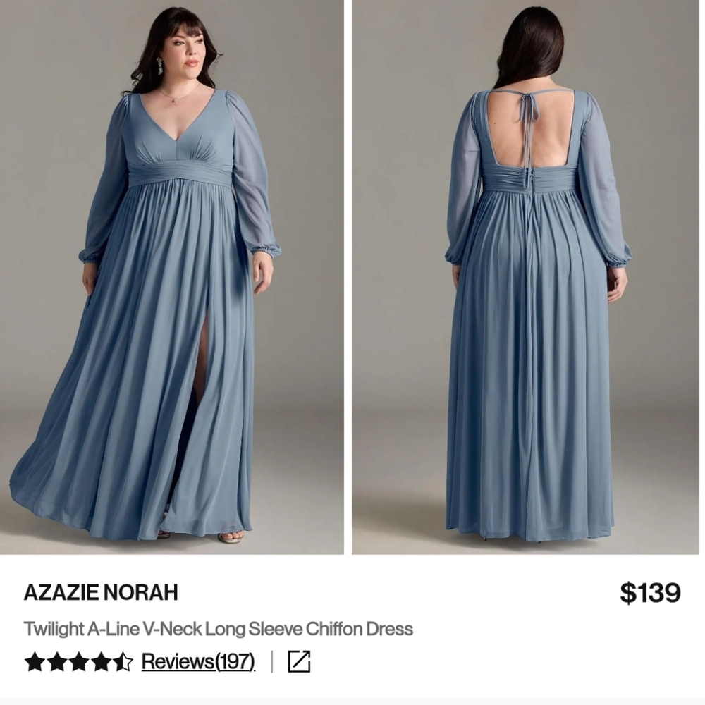 Azazie Norah Long Sleeve Dress in Twilight Blue